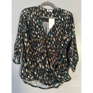 West K Womens Size Large Teal NWT Tie Sleeve High Low Blouse Career Romantic